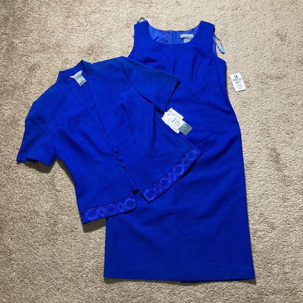 Koret Blue Dress Suit Size 8 NWT 2pc Set Career Church Business Short Sleeves